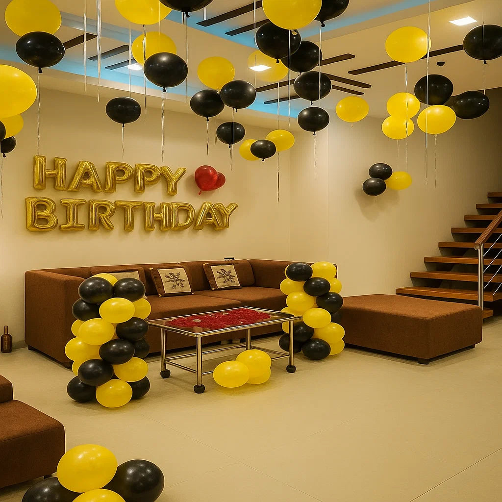 Elegant black & yellow balloon décor for home My Store