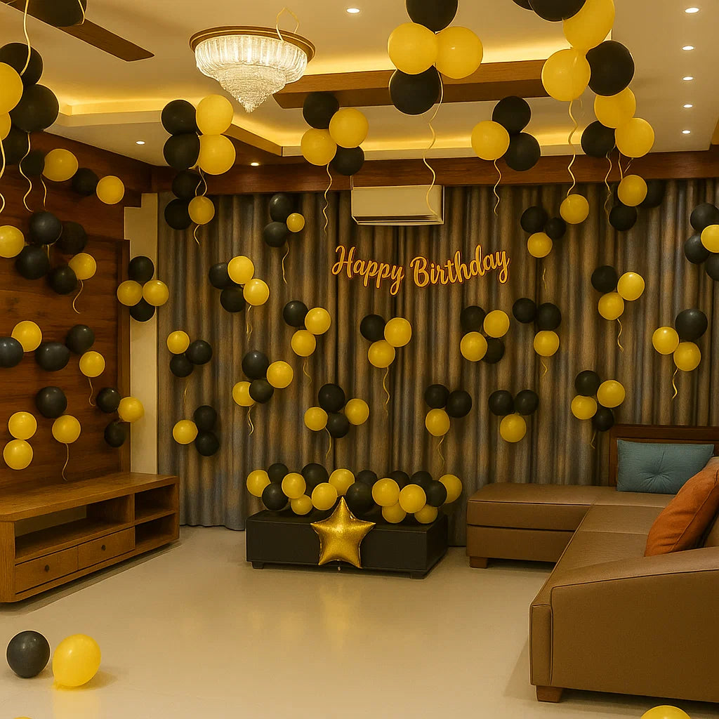 Elegant black & yellow balloon décor for home My Store